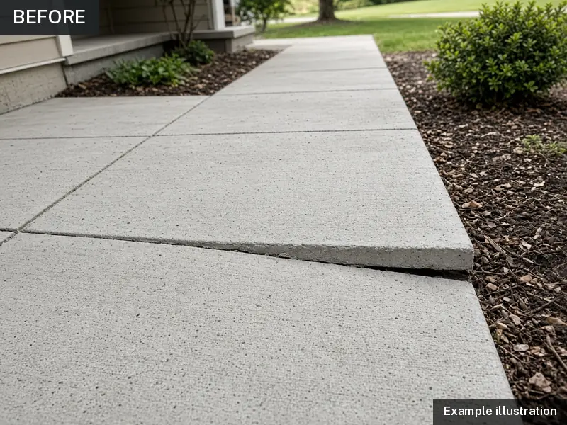 Example illustration: a sunken sidewalk panel with a raised trip edge